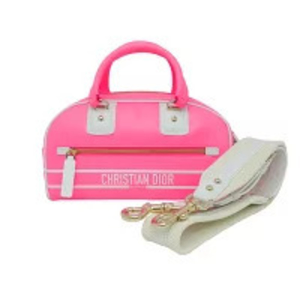 Dior VIBE Bowling Bag Handbag Pink White Tote Shoulder Calfskin